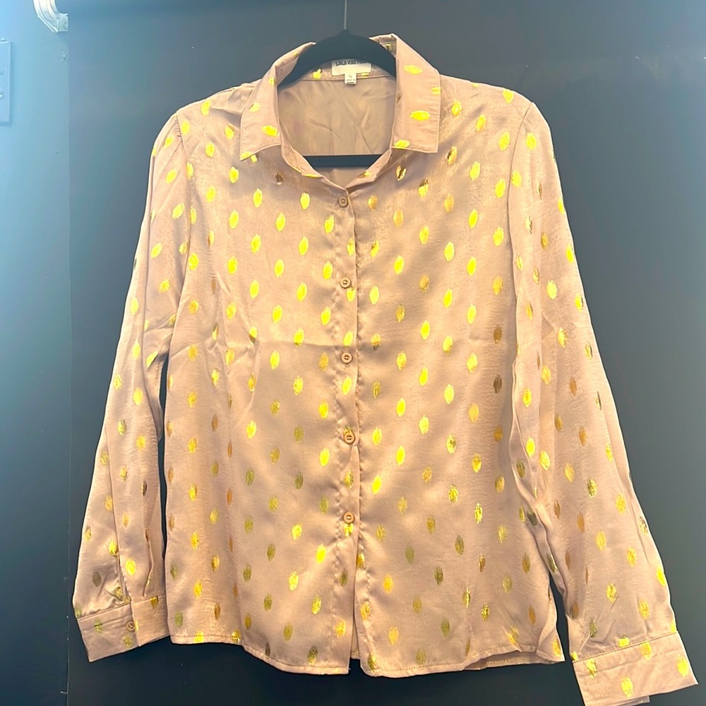 Golden Polkadot Button Down Blouse